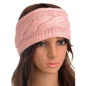 Gebreide winter hoofdband met kabelpatroon - lichtroze - one size - voor dames