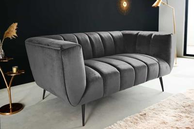 Design 2-zits bank NOBLESSE 165cm grijs fluweel zwart metalen poten veerkern - 45050