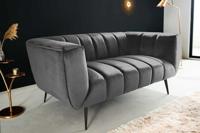 Design 2-zits bank NOBLESSE 165cm grijs fluweel zwart metalen poten veerkern - 45050