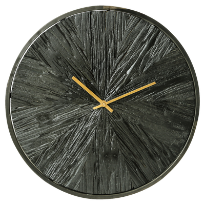 PTMD Klok Rolf zwart hout metalen rand rond S 42 X 4,5 X 42 PTMD Klok Rolf zwart hout metalen rand rond S 42 X 4,5 X 42