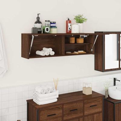 Badkamerwandkast 100x25x30 cm bewerkt hout bruin eikenkleur