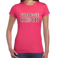 Fashion Chick slangen print tekst t-shirt roze dames - thumbnail