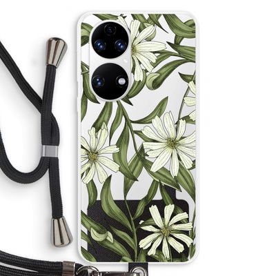 Wit bloemenpatroon: Huawei P50 Transparant Hoesje met koord