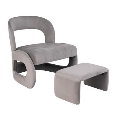 Fauteuil met Voetenbank Gestoffeerde Fluwelen Fauteuil en Voetenbank Set met Open Gebogen Rugleuning en Zachte Spons Beklede Zitting
