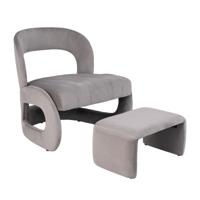 Fauteuil met Voetenbank Gestoffeerde Fluwelen Fauteuil en Voetenbank Set met Open Gebogen Rugleuning en Zachte Spons Beklede Zitting