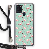 Flamingoprint groen: Samsung Galaxy A21s Transparant Hoesje met koord