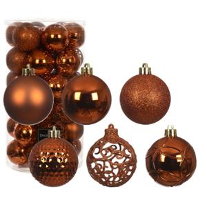 Decoris kerstballen - 37x stuks - 6 cm - koper/cognac bruin - kunststof