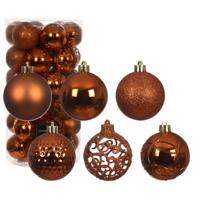 Decoris kerstballen - 37x stuks - 6 cm - koper/cognac bruin - kunststof