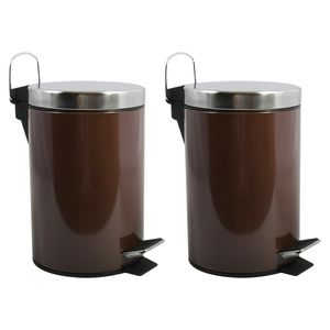 Prullenbak/pedaalemmer - 2x - metaal - donkerbruin - 3 liter - 17 x 25 cm - Badkamer/toilet