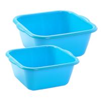 Plasticforte afwasteilen set - afwasbak - kunststof - 10 en 15 liter - blauw - huishoud emmers