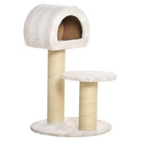 PawHut kattenkrabpaal kattenspeelgoed klimboom sisal bekleding ligvlak met bal spaanplaat fluweelzacht polyester sisal beige + lichtbruin