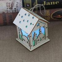 Kerst lichtgevende houten huis kerstboom decoraties opknoping ornamenten DIY cadeau venster decoratie stijl: klein huis