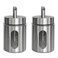 2x stuks suikerpot/suikerstrooier RVS metaal met strooi tuit 260 ml