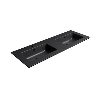 Dubbele Wastafel Keramiek Sapho Pura 122x46 cm Mat Zwart