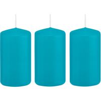 3x Turquoise blauwe cilinderkaarsen/stompkaarsen 5 x 10 cm 23 branduren