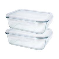 Vershoudbakje/lunchbox - 2x - luchtdicht - met clips - glas - 21 x 16 cm - 1040 ml