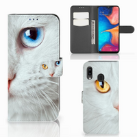 Samsung Galaxy A30 Telefoonhoesje met Pasjes Witte Kat