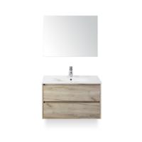 Dante Badmeubelset 80 cm - Craft Oak - Keramische Wastafel Wit Enjoy - met Spiegel