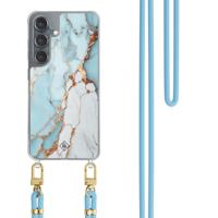 Samsung Galaxy S25 hoesje met blauw koord - Marmer lichtblauw Samsung Galaxy S25 hoesje met blauw koord - Marmer lichtblauw