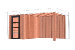 Buitenverblijf Verona 510x335 cm - Plat dak model links - Combinatie 1- Plat dak- Onbehandeld lariks Douglas hout- Trendhout