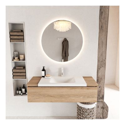 Mondiaz Bukla 120cm badmeubel onderkast kleur washed oak met 1 lade wastafel midden 1 kraangat kleur talc