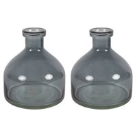 Countryfield Bloemenvaas Low Bottle - 2x - transparant donkergrijs - glas - D18 x H20 cm - Buikfles - Vazen