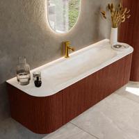 Badmeubel Mondiaz Kurve-Dlux | 150 cm cm | Meubelkleur Ruby | Wastafelkleur Ostra | Solid surface | Wasbak midden spoelbak | 1 kraangat
