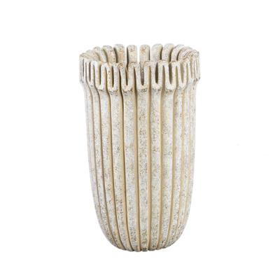 Raffay Crème cement ronde pot geribbelde lijnen hoog L