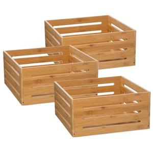 Fruitkisten opslagbox - 3x - open structuur - lichtbruin - hout - L31 x B31 x H15 cm