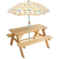 FUN HOUSE Fruity's grenen picknicktafel met parasol voor kinderen - Meerkleurig/Oranje