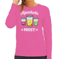 Apres ski sweater voor dames - Alpenholic - roze - wintersport - prost/proost - skien/snowboarden