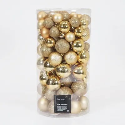 Decoris Kerstbal kunststof d6cm ass 100st goud