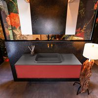 Badkamermeubelset Mondiaz Erin 120 cm met 1 Lade met RIDGE Wastafel Midden Dark grey Zonder Kraangaten Greeploos Mat Fire