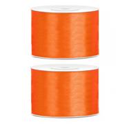 Satijn sierlint/cadeaulint - 2x - oranje - 5 cm x 25 meter - Inpakken - Versieren - Decoratie