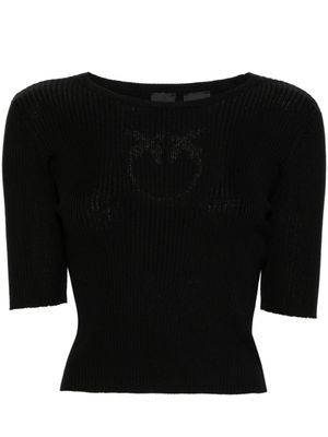 PINKO haut Love Birds en maille nervurée - Noir