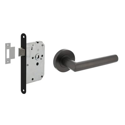 Intersteel Deurbeslag set Loopslot zwart met Deurkruk Bastian op rozet Antraciet grijs