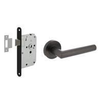 Intersteel Deurbeslag set Loopslot zwart met Deurkruk Bastian op rozet Antraciet grijs