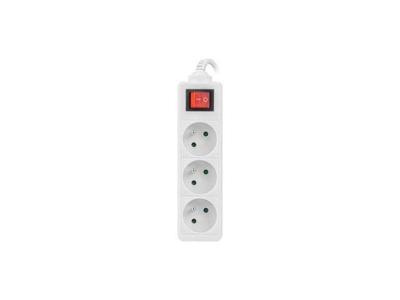 LANBERG VERLENGKABEL 3M WIT, 3X 230V PL, MET SCHAKELAAR