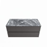 MONDIAZ VICA-DLUX 110cm badmeubel onderkast Dark grey 2 lades. Inbouw wastafel CLOUD links 1 kraangat, kleur Lava. - thumbnail