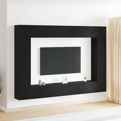 8-delige TV-kast set, wandgemonteerd, zwart eiken fineer