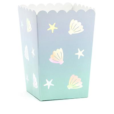 Popcorn bakjes - zeemeermin/oceaan thema - 12,5 cm - Setje van 6 stuks - chips/snoepbakjes