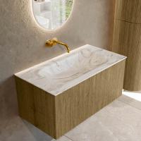 Badmeubel Mondiaz Kurve-Dlux | 90 cm cm | Meubelkleur Dusk | Wastafelkleur Glace | Solid surface | Wasbak midden spoelbak | Zonder kraangat(en)