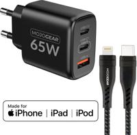 MOJOGEAR CHARGE+ 65W snellader voor iPhone & iPad met Lightning naar USB-C kabel 1,5 meter | iPhone snellader