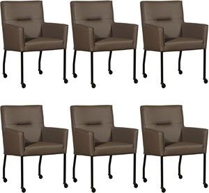 Set van 6 Bruine leren moderne eetkamerstoelen Lucky - Toledo Leer Moss (bruin leer)