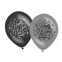 Happy new year ballonnen zwart/zilver - thumbnail