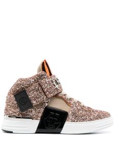 Philipp Plein baskets montantes à plaque logo - Rose