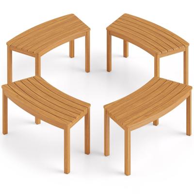 Outdoor Gebogen Acaciahouten Bank Set van 2/3/4 Tuinbank Zonder Rugleuning voor Terras en Vuurplaats Draagvermogen 360 kg/540 kg/720 kg-4 stuks