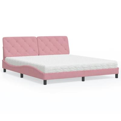 Bed met matras fluweel roze 180x200 cm
