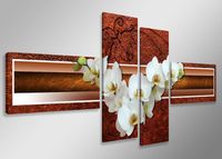 Schilderij - Witte Orchidee, Bruin, 160X70cm, 4luik - thumbnail