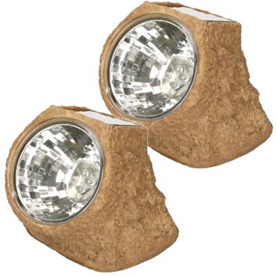 Pro Garden Grondspot - 2x - solar - tuinverlichting - steen - 12 cm - LED verlichting